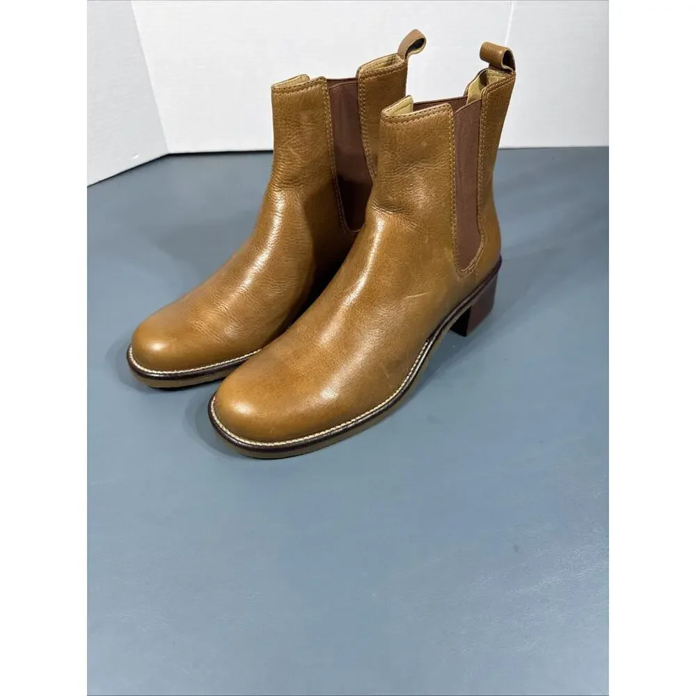 Frankie4 Liberty Ankle Boots Women's Round Toe Tan Size US9.5 Made in Brazil